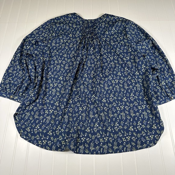 Jachs Girlfriend Women's Printed 3/4 Sleeve With Hidden Button Blouse Blue Sz L - Picture 3 of 6